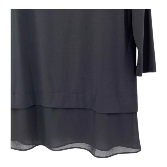 Chicos Black Layered Woven Hem 3/4 Sleeve Top Business Casual Sz 1 8/10 Medium - Picture 4 of 7